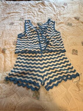 Blue and white waves, co-ord matching knit set